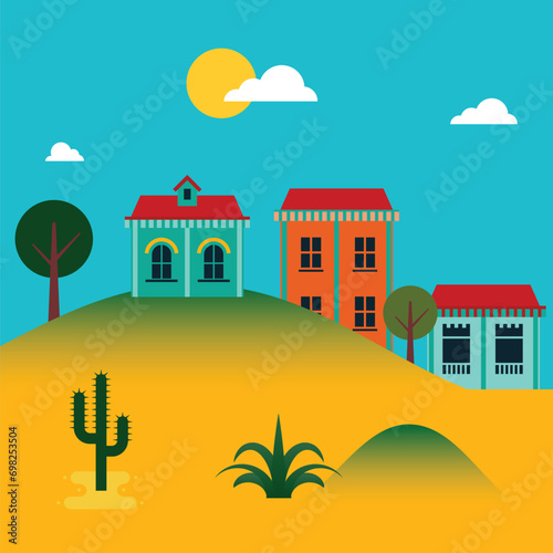 South American landscape with houses (ID: 698253504)