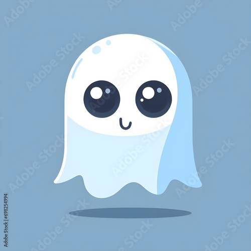 A small ghost with big eyes transparent. In the style of children's fairy tales. 