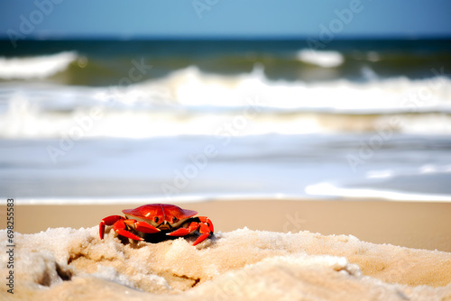 close-up of a crab without claw on the seashore in the morning. Neural network AI generated art