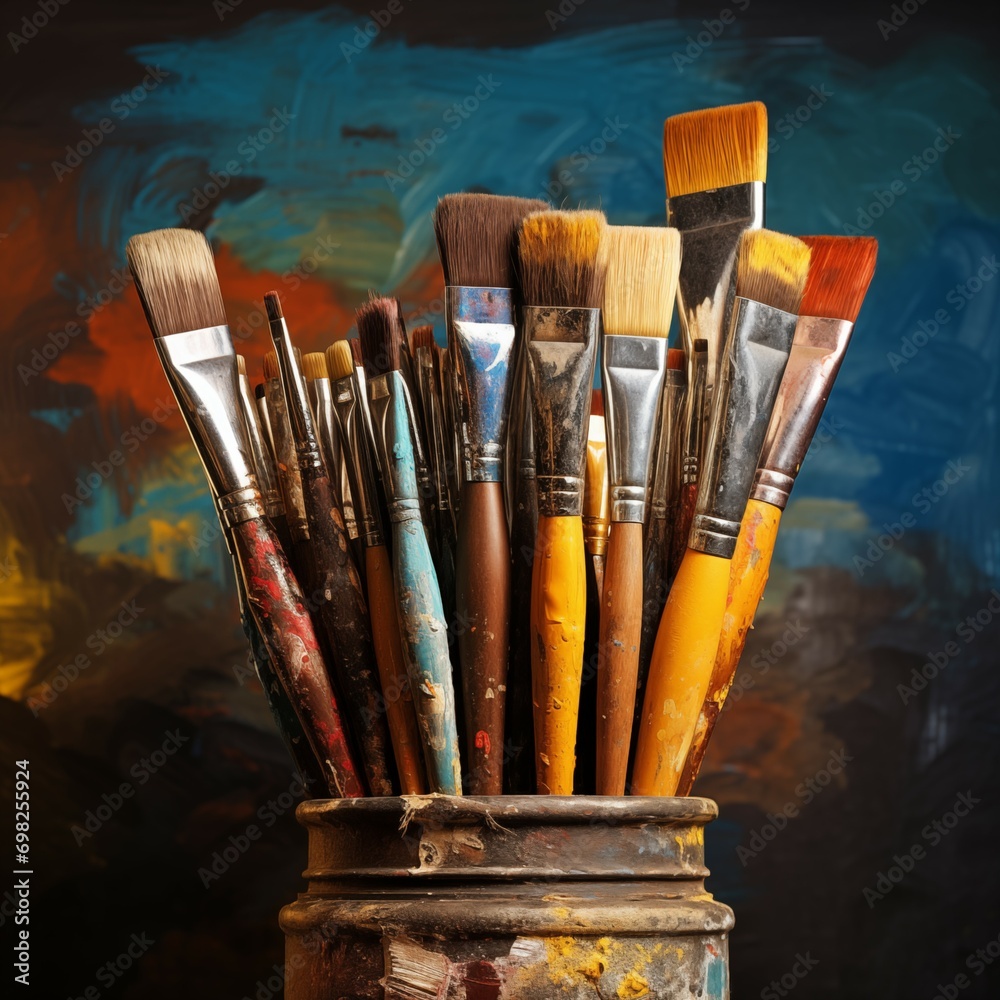 Fototapeta premium Brushes, oil paints basic collors
