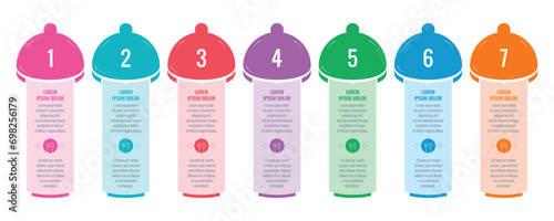 restaurant, cafe themed information template. seven options infographic template. food presentation and food infographic template