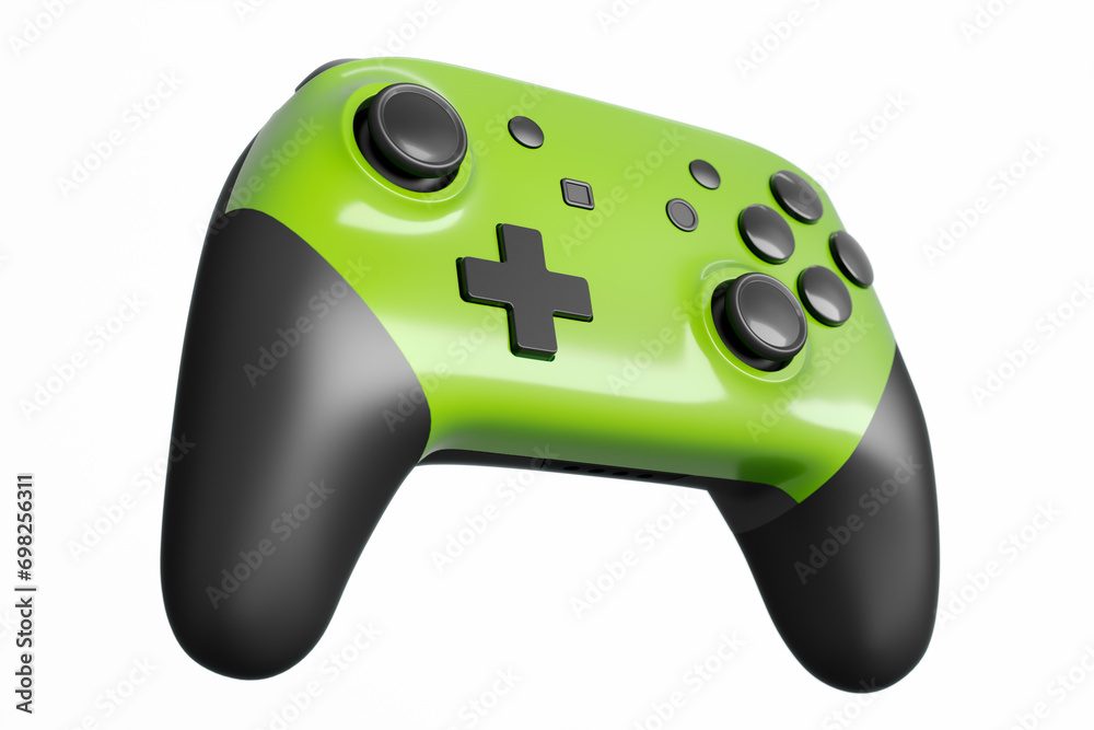 Realistic green video game joystick or gamepad on white background Realistic green video game joystick or gamepad on white background