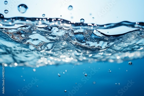 Bubbles on blue water background with a serene aquatic atmosphere