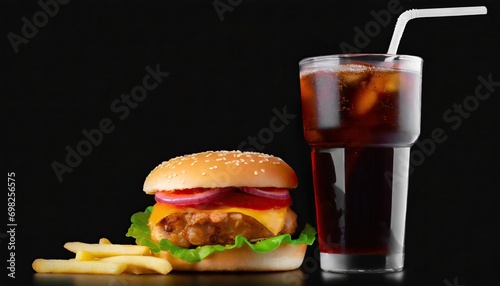 Burger, french fries, cola drink