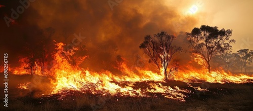 Firestorm caused by powerful winds and drought