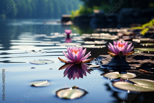 Free photo of a lake adorned with beautiful water lilies
