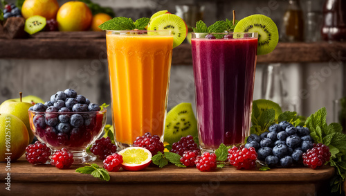 Fresh juice from various fruits and berries detox
