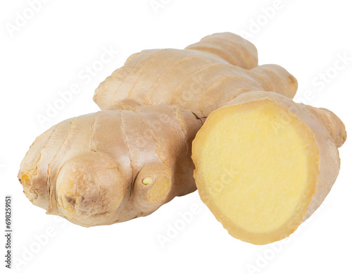 Ginger with leaves - isolated on transparent background
