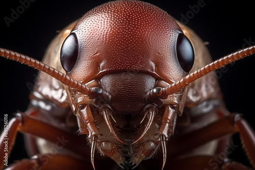 Close-up of cockroach head or muzzle isolated on black photo