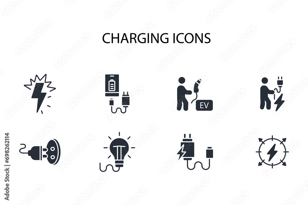 Charging icon set.vector.Editable stroke.linear style sign for use web design,logo.Symbol illustration. Charging icon set.vector.Editable stroke.linear style sign for use web design,logo.Symbol illustration.