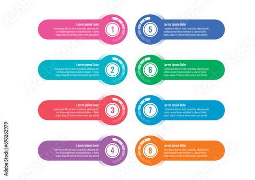 digital and technological interface infographic template. eight option informational templates. business, education, annual report, magazine, web, internet infographic template