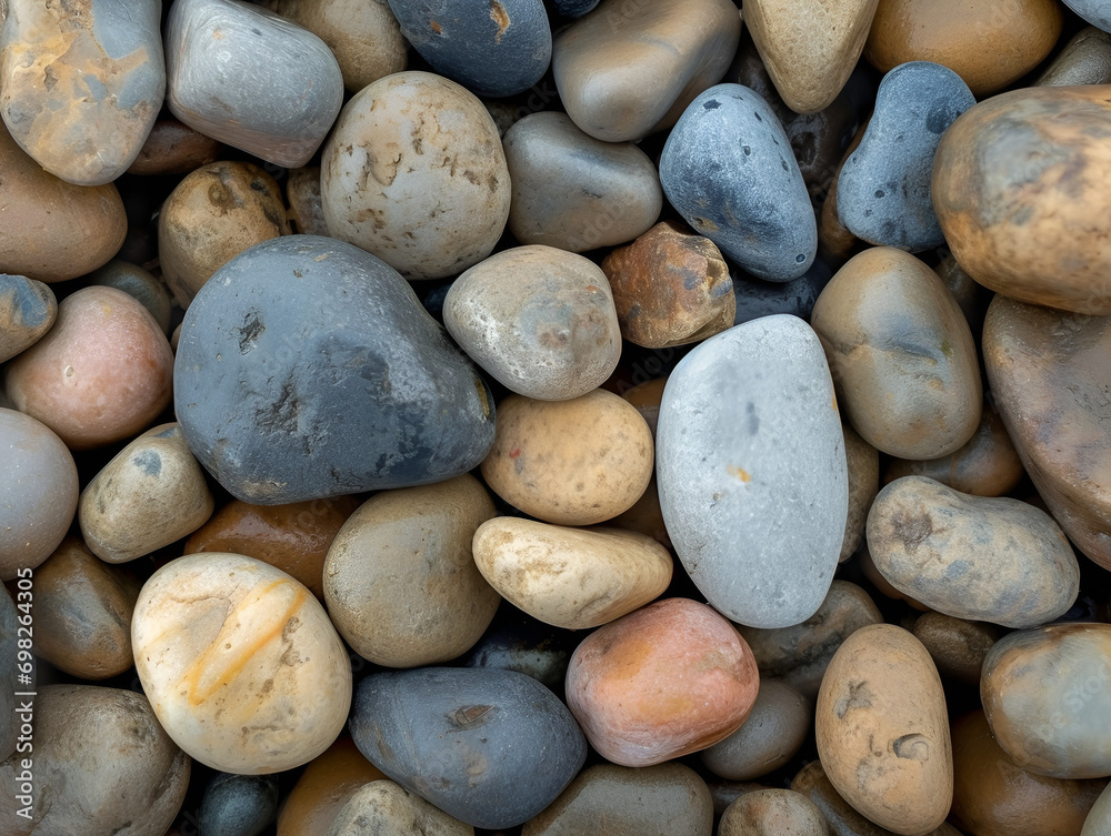 Zen-Like Beachscape with Smooth Pebbles on the Shore: Tranquil Coastal Scene with Polished Stones, Perfect for Relaxation and Nature-Themed Designs Zen-Like Beachscape with Smooth Pebbles on the Shore: Tranquil Coastal Scene with Polished Stones, Perfect for Relaxation and Nature-Themed Designs