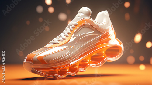 fashionable sneaker on an abstract background of trendy apricot crush color