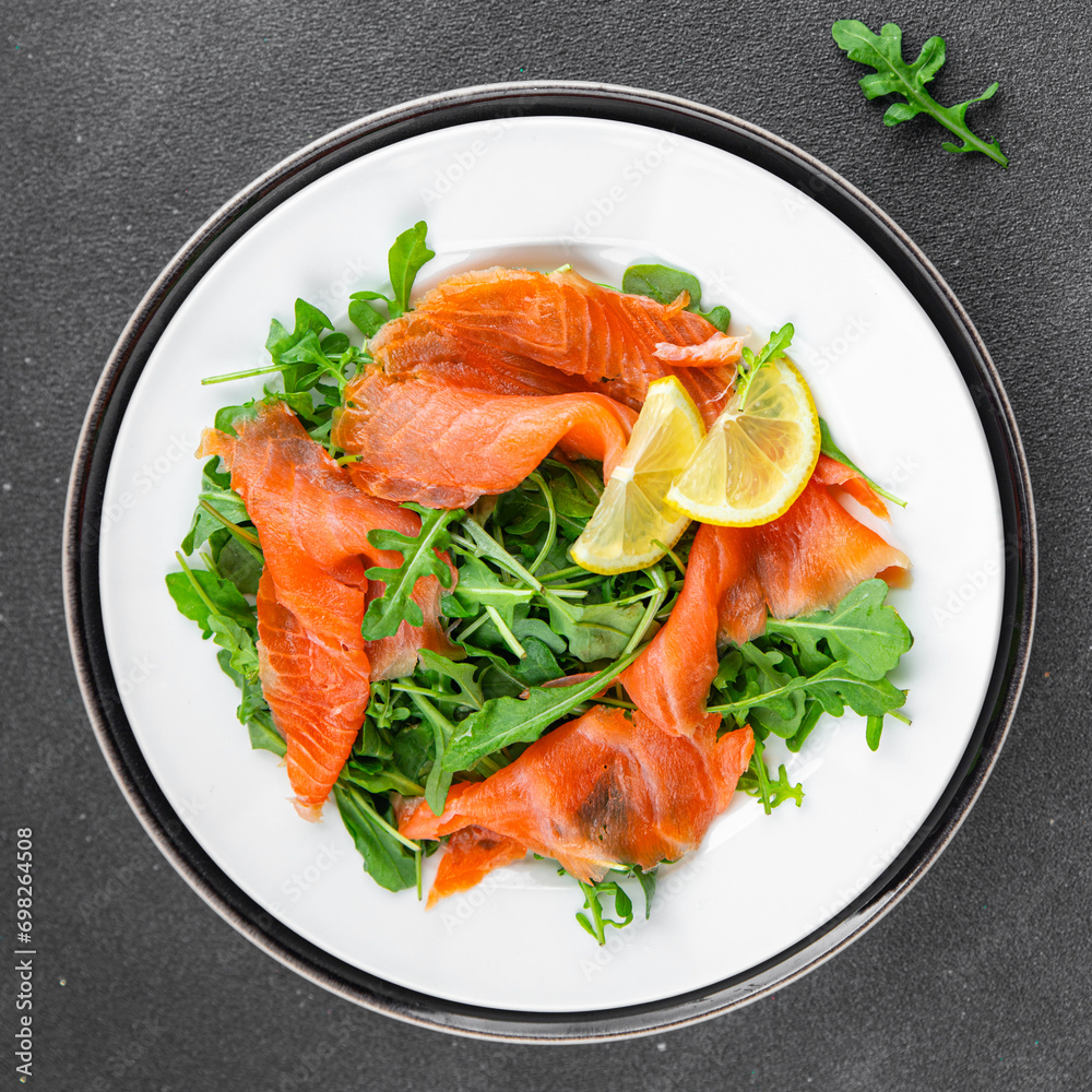 salmon salad fish seafood ready to eat eating cooking appetizer meal food snack on the table copy space food background rustic top view diet Pescetarian salmon salad fish seafood ready to eat eating cooking appetizer meal food snack on the table copy space food background rustic top view diet Pescetarian