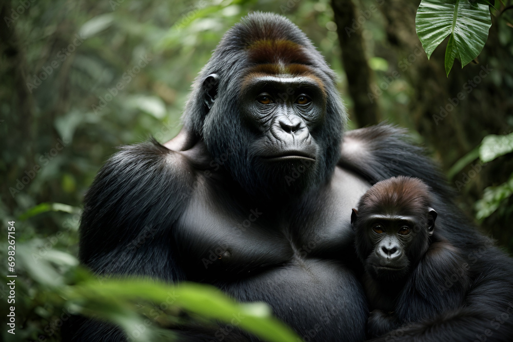 Obraz premium Gorilla mother with a baby