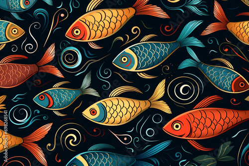Painted fish pattern background, under water art illustration