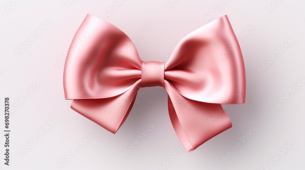  a close up of a pink bow on a white background with a clipping path to the top of the bow.