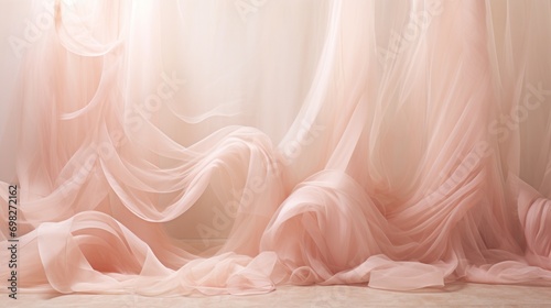  a room with sheer curtains and a light pink curtain on the side of the room and a light pink curtain on the other side of the room. photo