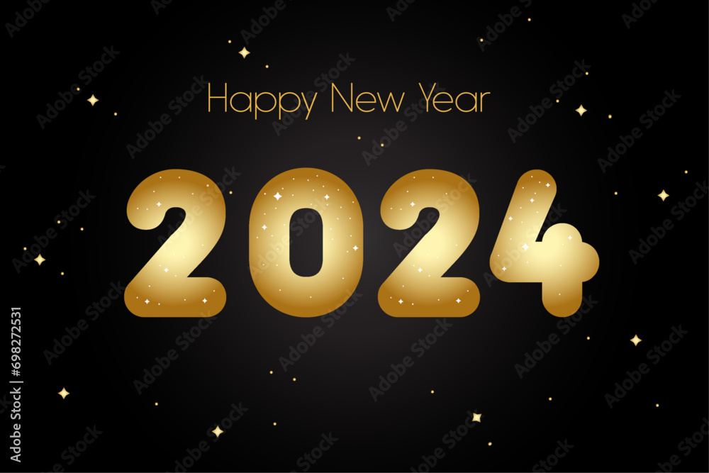 2024 New Year elegant card design featuring shiny glitter gold. Ideal for holiday greetings, invitations, and Christmas celebrations