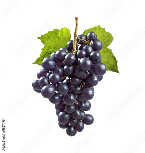 Purple grapes - Black grapes with green leaf - isolated on white background - fresh grape Green grape isolated - whit path stock photo
