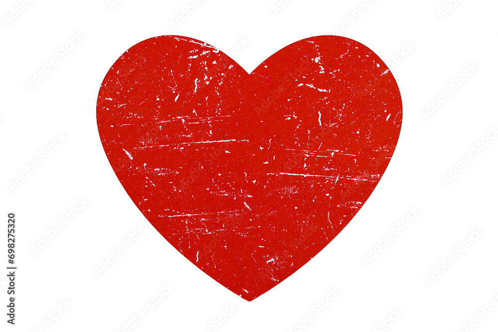 Big red grunge heart isolated with Scratcheds isolated on transparent background. Valentine's day clipart.
