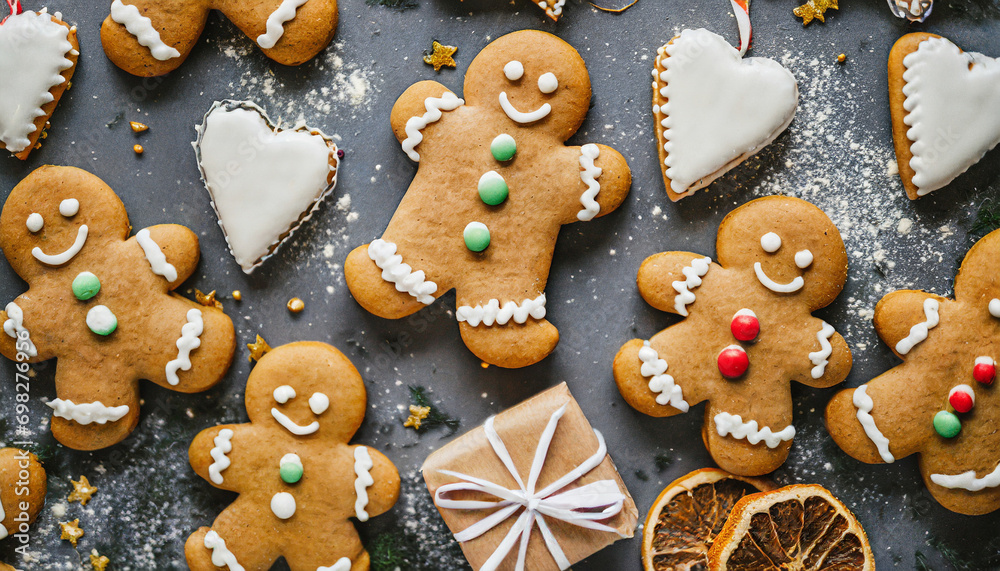assorted gingerbread cookies, evoking holiday cheer and warmth with festive shapes and colors