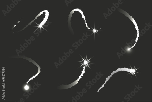 Magic Star light curve tail. Flare Christmas star line trail and transparent element motion. Vector isolated shining light effects
