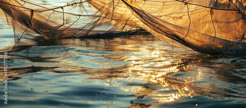 Multiple perspectives of lake fishing nets. photo