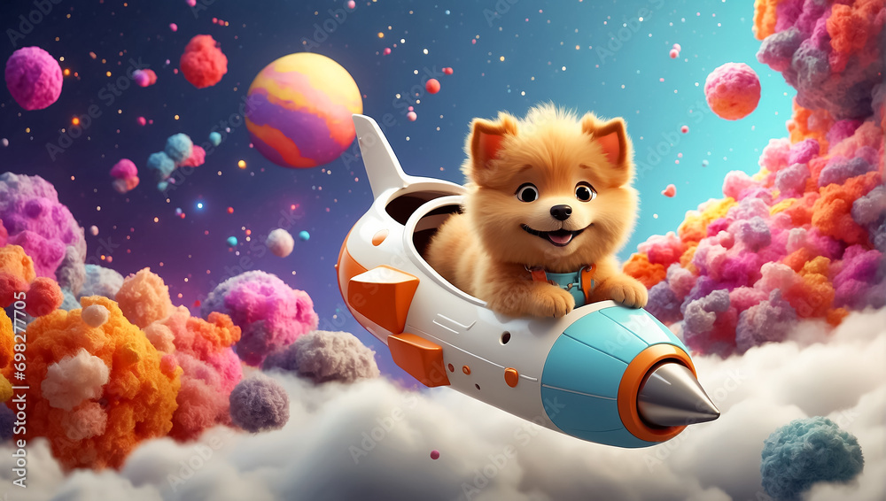 Cute fantasy cartoon dog in space Cute fantasy cartoon dog in space