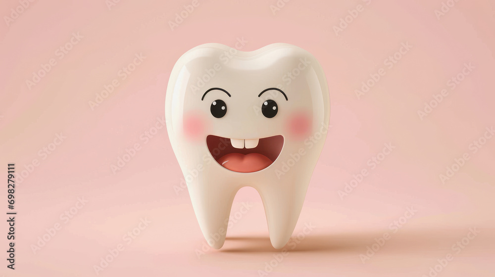 illustration of a cute tooth character on light pink background illustration of a cute tooth character on light pink background