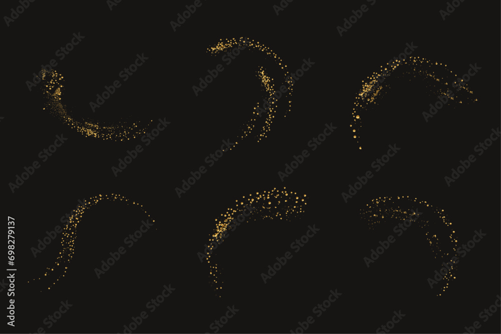 Abstract wave gold glitter and Star dust explosion. Element design for invitation, wedding, Christmas card on dark