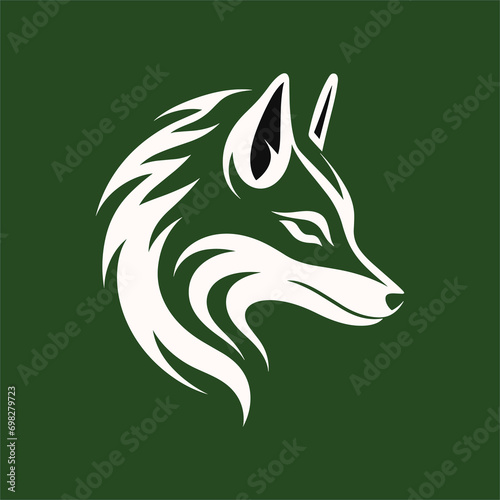 the white wolf head on a green background logo icon stock illustration