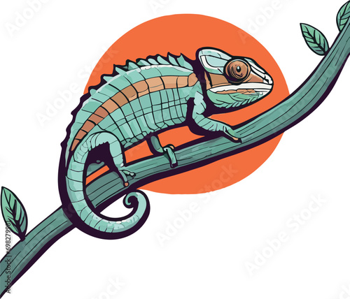 Chameleon on branch illustration