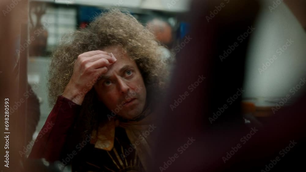 Actor Creating Makeup Look In Mirror Actor Creating Makeup Look In Mirror