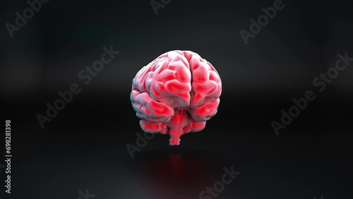 Alzheimer brain disease flattening of brain surfaces red brain spin brain black background alpha channel mate key stock video