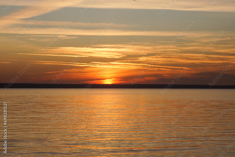 Beautiful sunset view on Lake Pleshcheyevo