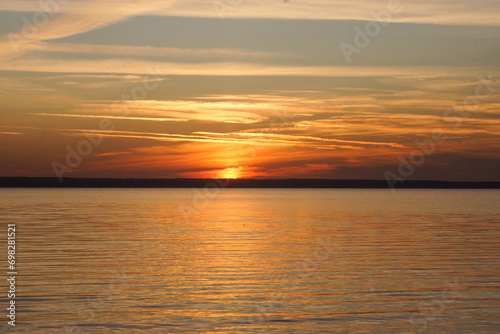 Beautiful sunset view on Lake Pleshcheyevo