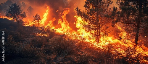 Enormous wildfire caused by scorching, arid, and gusty conditions. photo