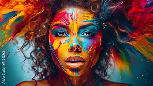 The abstract portrait of a woman with many bright colors expressing her emotions