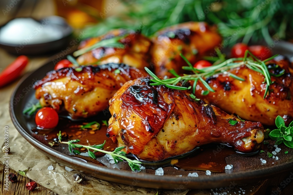 Plate of Deliciously Seasoned Chicken Wings with Vibrant Garnishes and Fresh Herbs Plate of Deliciously Seasoned Chicken Wings with Vibrant Garnishes and Fresh Herbs