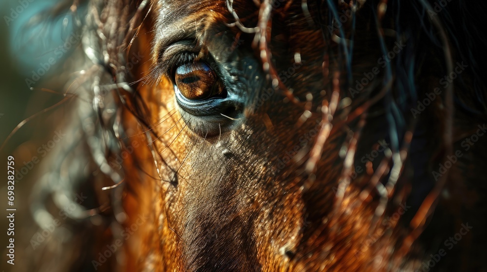 Close-up of a Majestic Horse's Eye and Flowing Mane Close-up of a Majestic Horse's Eye and Flowing Mane