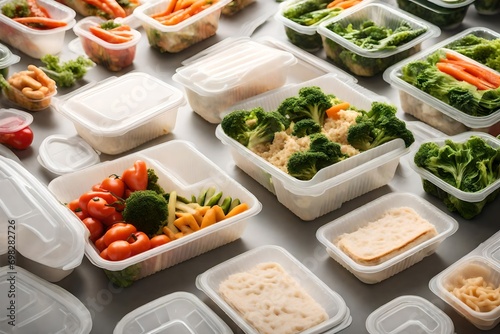 Plastic vs biodegradable take out food containers photo