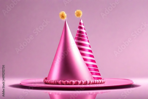 Pink birthday party hat isolated cutout on transparen
