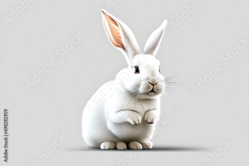 Cute happy white bunny jumping excited isolated cutout illustration on transparent © Malik