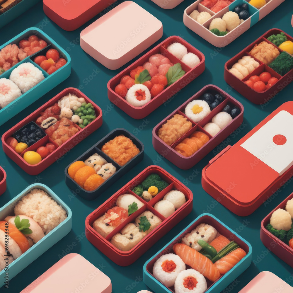 Digital Pop Art Bento Box Illustration of a colorful Bento box with