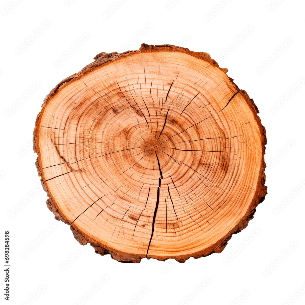 Slice tree trunk isolated on transparent background. AI generated. Slice tree trunk isolated on transparent background. AI generated.
