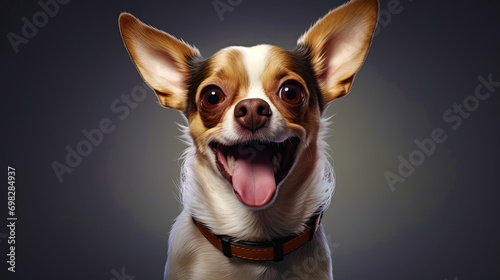Photo of a playful dog with a smiling muzzle and a sticky tongue photo