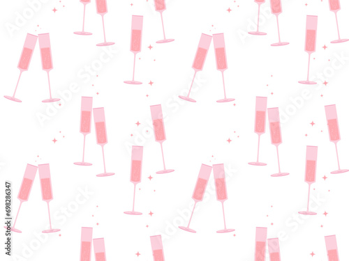 Glass with champagne pattern. Seamless pattern glass of wine cheers. Flat vector illustration for fabric, packaging, wrapping, scrapbooking