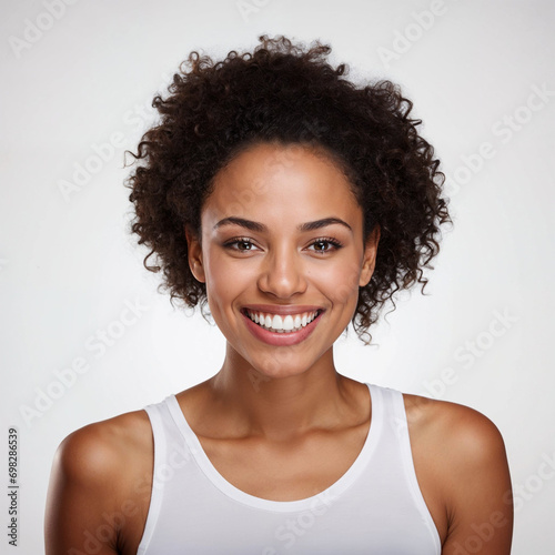 Black woman smiles with white teeth, healthy, happy, beautiful, black lady, African american, dark skinned, ethic, white background, isolated white background, photo elements, dental, advertising, ad 