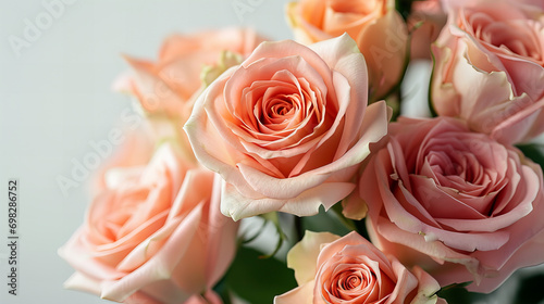 Vibrant floribunda garden roses in shades of pink and peach create a stunning bouquet, perfect for adding a touch of beauty and elegance to any indoor space